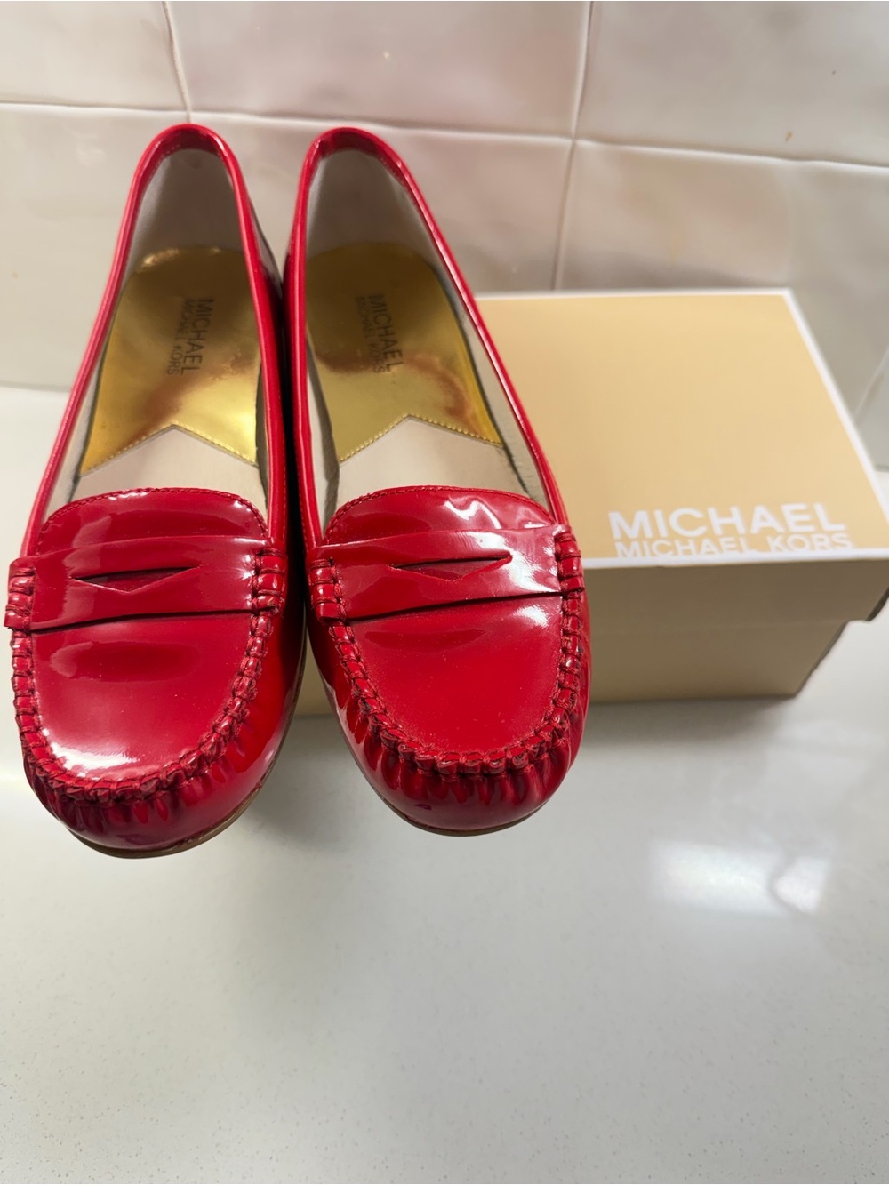 Michael Kors Red Patent Leather Penny Loafers